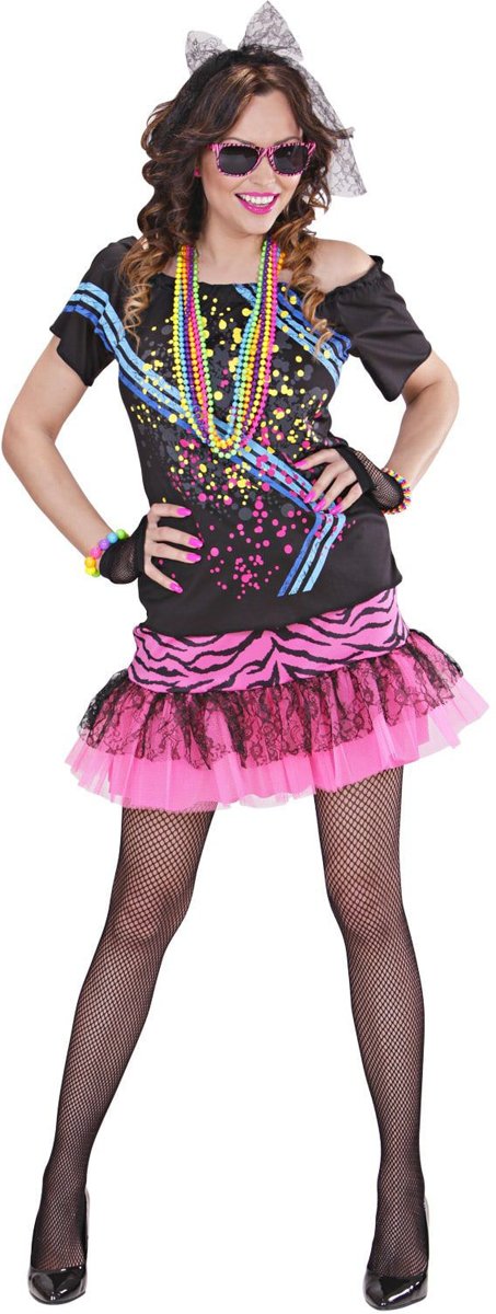 Jaren 80 & 90 Kostuum | Roze 80s Rock Meisje | Vrouw | Medium | Carnaval kostuum | Verkleedkleding